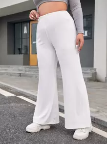 SHEIN EZwear 大碼高腰喇叭褲 - 白色 - 查看 4