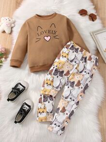 Toddler Girls Cartoon Graphic Pullover & Trousers - Multicolor - View 1