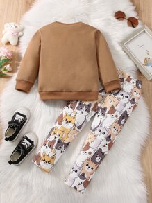 Toddler Girls Cartoon Graphic Pullover & Trousers - Multicolor - View 2