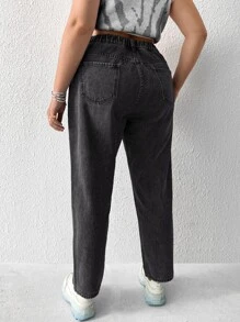 SHEIN EZwear Plus High Waist Mom Fit Jeans - Dark Grey - View 2