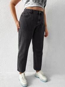 SHEIN EZwear Plus High Waist Mom Fit Jeans - Dark Grey - View 4