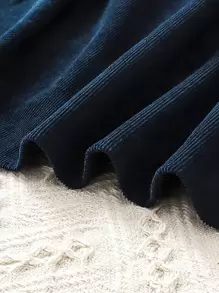 Niñas Vestido con encaje en contraste ribete con fruncido con lazo delantero - Azul Marino - Ver 3