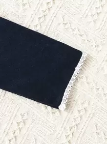 Niñas Vestido con encaje en contraste ribete con fruncido con lazo delantero - Azul Marino - Ver 7