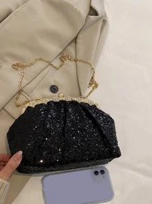 閃爍耀眼,華麗典雅,精美的亮片和鑽石裝飾鏈狀可拉伸包,是婚禮、舞會、派對等活動的完美新娘包/晚宴袋,晚宴聚會的晚宴包,派對女孩、女人喜愛,最適合在派對、婚禮、舞會或晚宴上使用,為女性帶來最好的禮物 - 黑色 - 查看 5