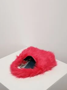 Túi Hobo lông xù màu đỏ neon mờ, mềm, sang trọng dành cho nữ, phụ nữ, sinh viên đại học, tân binh và nhân viên văn phòng đi làm, văn phòng, đi làm, cho mùa thu đông, mùa đông ấm áp, ngoài trời - Đỏ - Xem 3