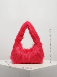 Túi Hobo lông xù màu đỏ neon mờ, mềm, sang trọng dành cho nữ, phụ nữ, sinh viên đại học, tân binh và nhân viên văn phòng đi làm, văn phòng, đi làm, cho mùa thu đông, mùa đông ấm áp, ngoài trời - Đỏ - Xem 5