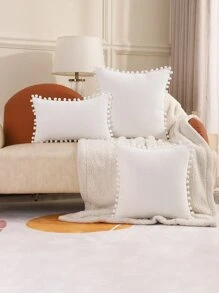 1入組小絨球邊靠墊套不附帶墊芯 - 白色 - 查看 1