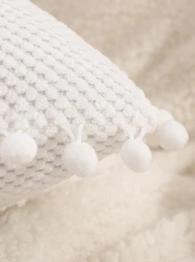 1入組小絨球邊靠墊套不附帶墊芯 - 白色 - 查看 2