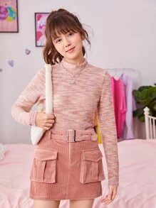 SHEIN Teen Girls Mock Neck Space Dye Tee - Multicolor - View 1