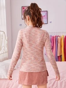 SHEIN Teen Girls Mock Neck Space Dye Tee - Multicolor - View 2