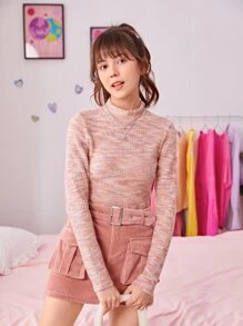 SHEIN Teen Girls Mock Neck Space Dye Tee - Multicolor - View 4