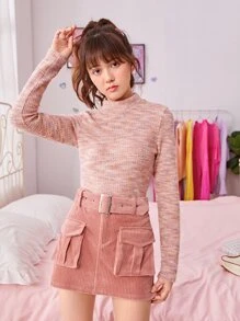 SHEIN Teen Girls Mock Neck Space Dye Tee - Multicolor - View 5