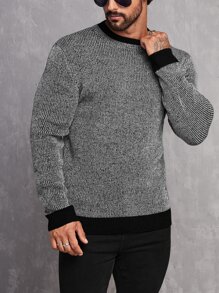 Manfinity 男士拼接邊套頭毛衣 - 灰色 - 查看 4