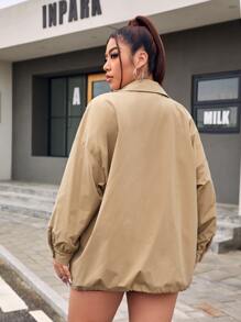 SHEIN EZwear Plus Drop Shoulder Zip Up Coat - Khaki - View 2