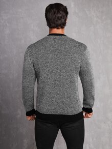Manfinity 男士拼接邊套頭毛衣 - 灰色 - 查看 2