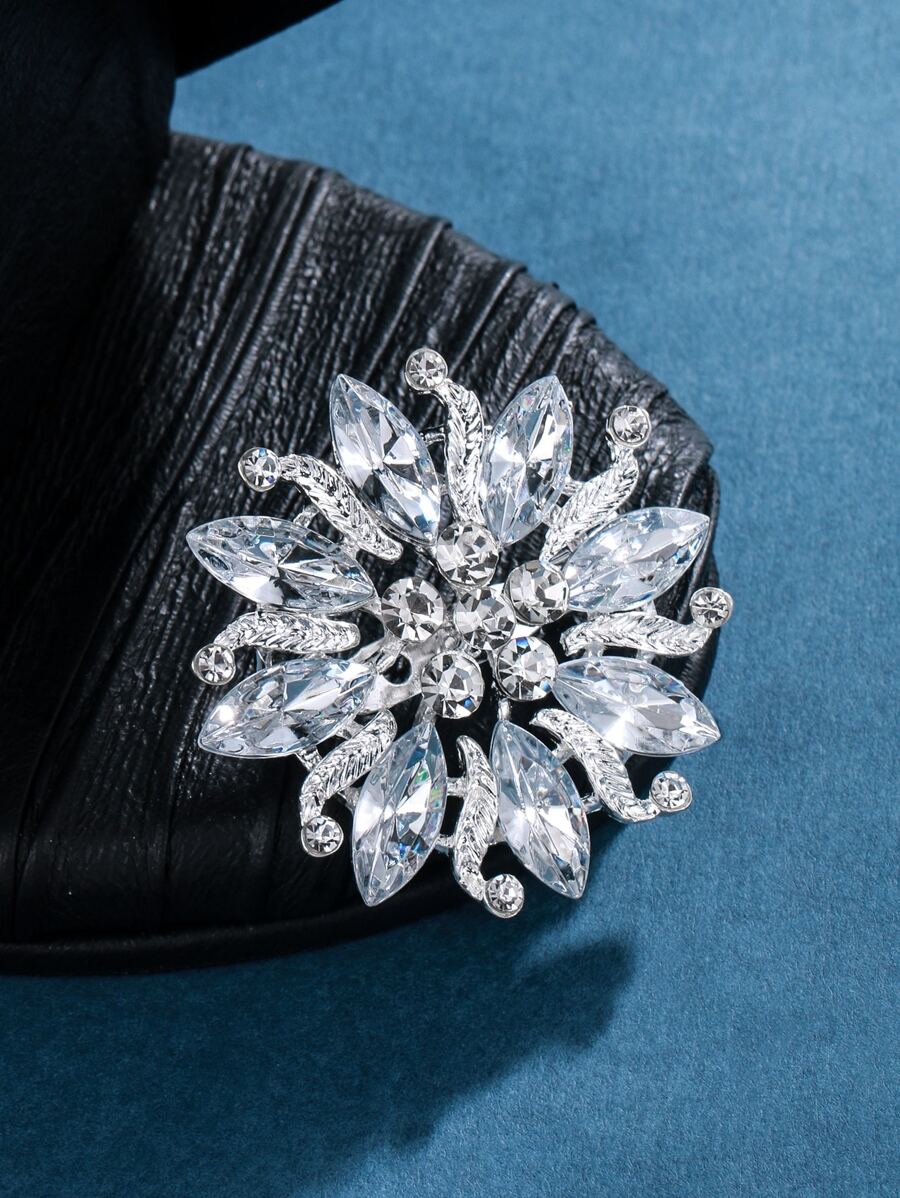Rhinestone Flower Decor Brooch - Silver - View 1