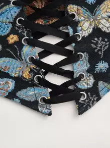 SHEIN ICON Butterfly Print Lace Up Tube Top - Multicolor - View 4