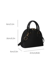 蛇皮壓花手提包雙把手貝殼包 - 黑色 - 查看 3