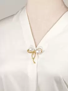 人造珍珠装饰蝴蝶结设计胸针 情人节、妈妈、母亲、母亲节、礼物 - 金黃色 - 查看 1