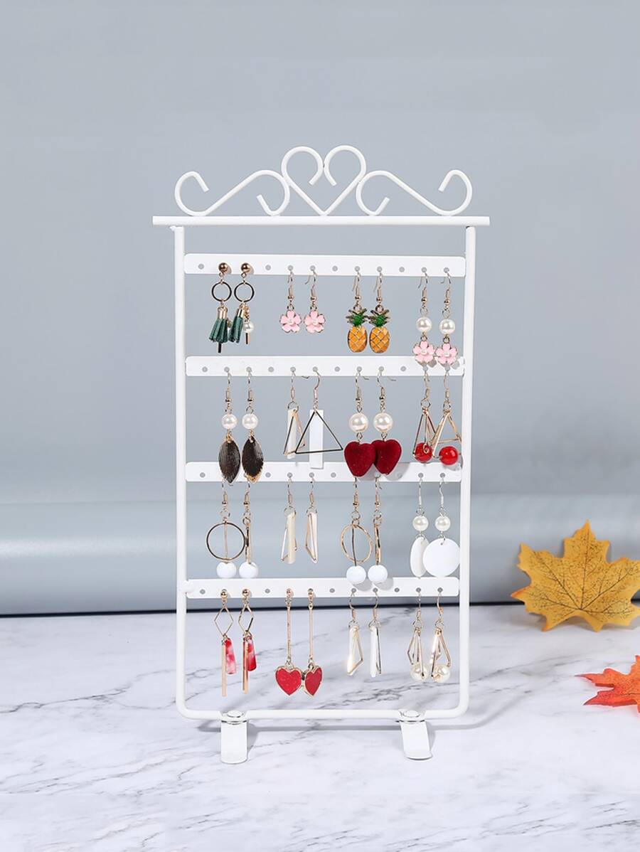 1pc Heart Detail Foldable Earring Display Rack, Gift For Valentine's Day Back To School - White - View 1