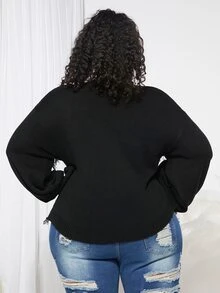 SHEIN CURVE+ Suéter roto de hombros caídos - Negro - Ver 4