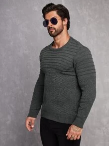 Manfinity 男士素色圓領套頭毛衣 - 深灰色 - 查看 3