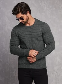 Manfinity 男士素色圓領套頭毛衣 - 深灰色 - 查看 6