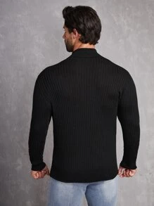 Manfinity Men Mock Neck Ribbed Knit Sweater - Black - View 2