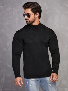 Manfinity Men Mock Neck Ribbed Knit Sweater - Black - View 3