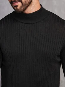 Manfinity Men Mock Neck Ribbed Knit Sweater - Black - View 4