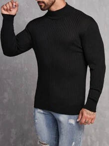 Manfinity Men Mock Neck Ribbed Knit Sweater - Black - View 5