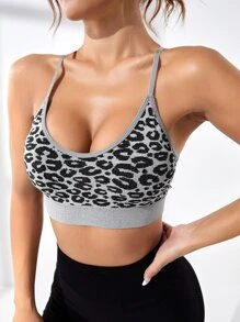 Easithlete Leopard Print Crisscross Back Sports Bra - Multicolor - View 1