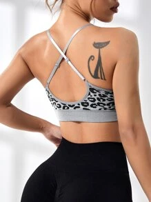 Easithlete Leopard Print Crisscross Back Sports Bra - Multicolor - View 2