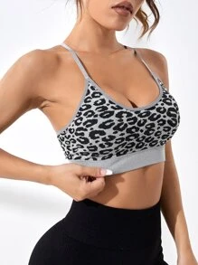 Easithlete Leopard Print Crisscross Back Sports Bra - Multicolor - View 3