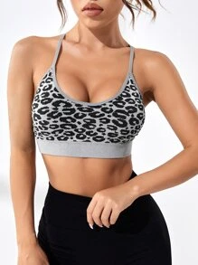 Easithlete Leopard Print Crisscross Back Sports Bra - Multicolor - View 4