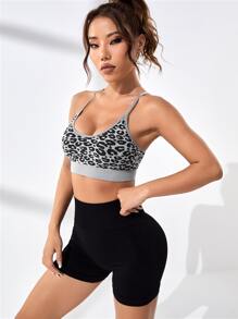 Easithlete Leopard Print Crisscross Back Sports Bra - Multicolor - View 5