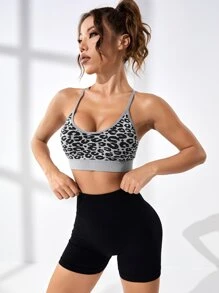 Easithlete Leopard Print Crisscross Back Sports Bra - Multicolor - View 6