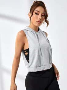 SHEIN Street Sport 字母图案抽绳运动卫衣 - 淺灰色 - 查看 4