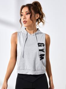 SHEIN Street Sport 字母图案抽绳运动卫衣 - 淺灰色 - 查看 6