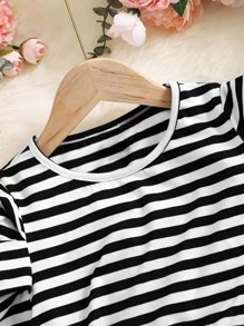 SHEIN Tops con gái Sọc Giải trí - Đen và trắng - Xem 4