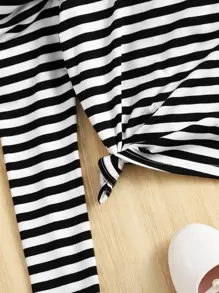 SHEIN Tops con gái Sọc Giải trí - Đen và trắng - Xem 5