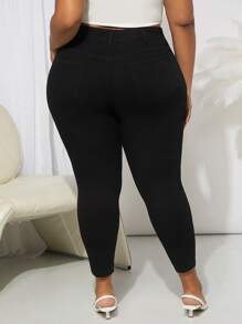 SHEIN CURVE+ Jeans ajustados desgarro de talle alto - Negro - Ver 6