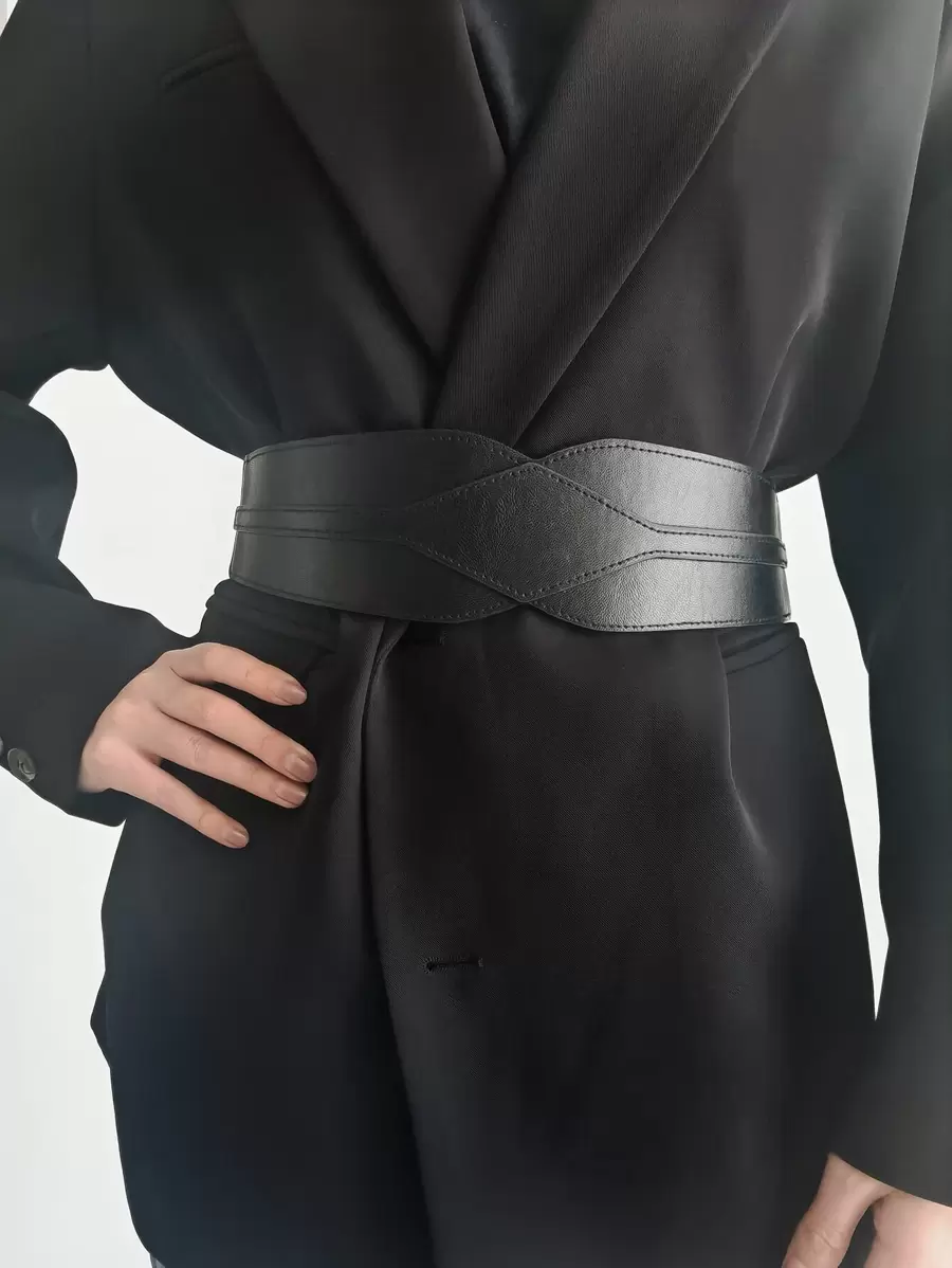 按扣鬆緊腰帶 - 黑色 - 查看 1