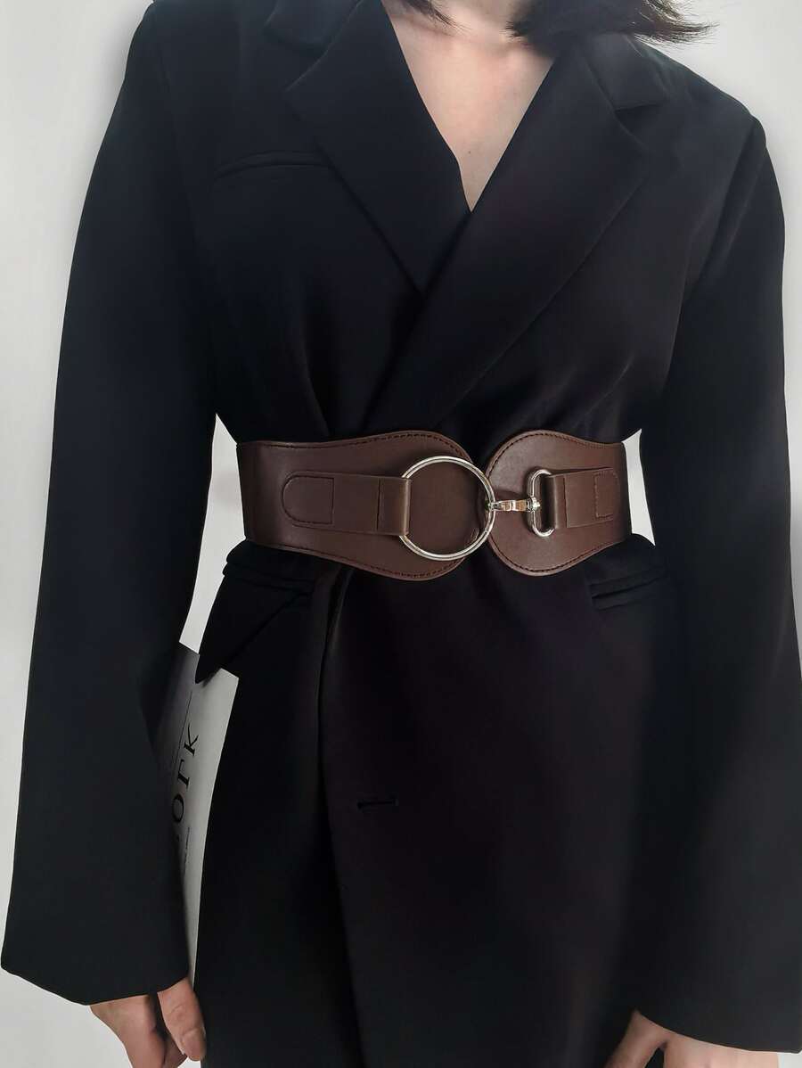 1pc Women Brown Circle Shirt Elastic Belt For Dress