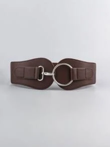 1pc Women Brown Circle Shirt Elastic Belt For Dress - Coffee Brown - View 3