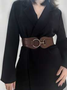 1pc Women Brown Circle Shirt Elastic Belt For Dress - Coffee Brown - View 8
