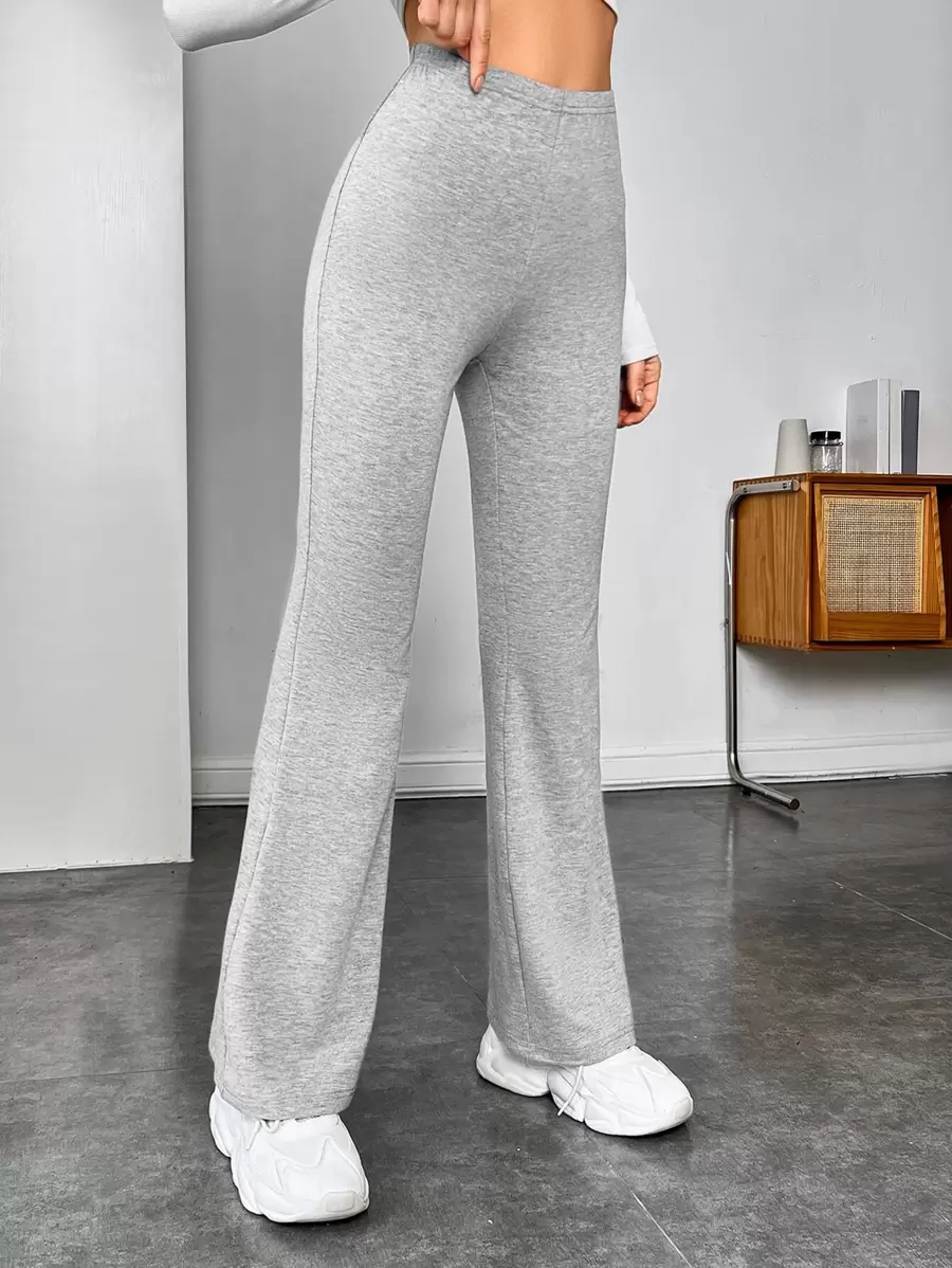 SHEIN EZwear High Waist Flare Leg Trousers - Light Grey - View 1