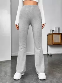 SHEIN EZwear High Waist Flare Leg Trousers - Light Grey - View 5