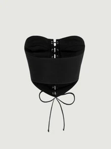 SHEIN MOD Lace Up Front Bustier Tube Top Corset Top - Black - View 2