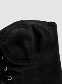 SHEIN MOD Lace Up Front Bustier Tube Top Corset Top - Black - View 3